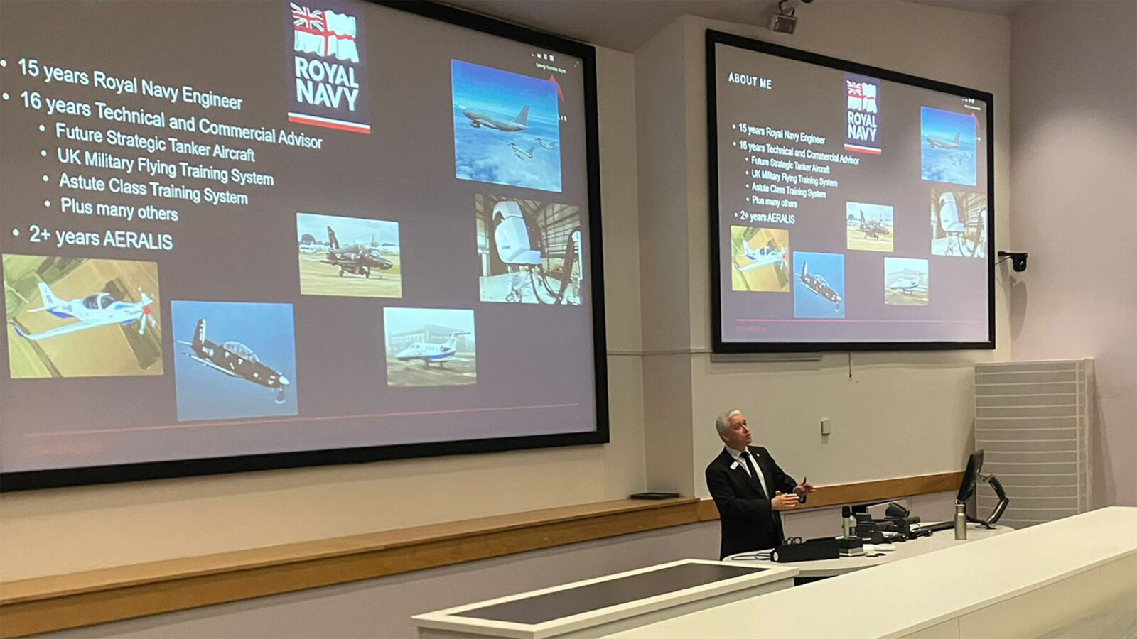 AERALIS Head of Sales Programme, David Townsend, is pictured delivering his lecture to an audience of aerospace undergraduates at the Royal Aeronautical Society, Manchester branch.