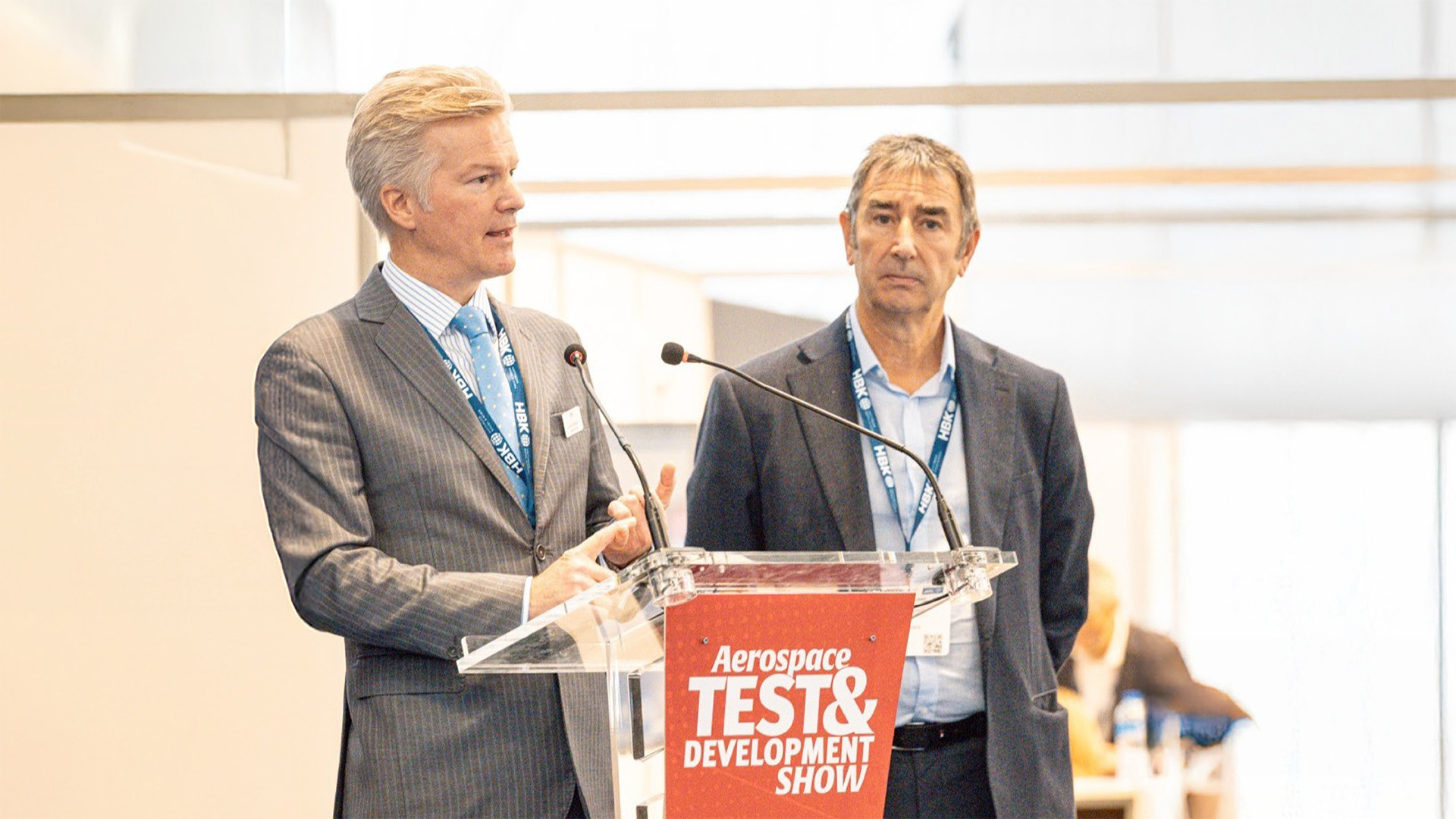 Tim Williams and Anton Burford at the Aerospace Testing Forum in Toulouse